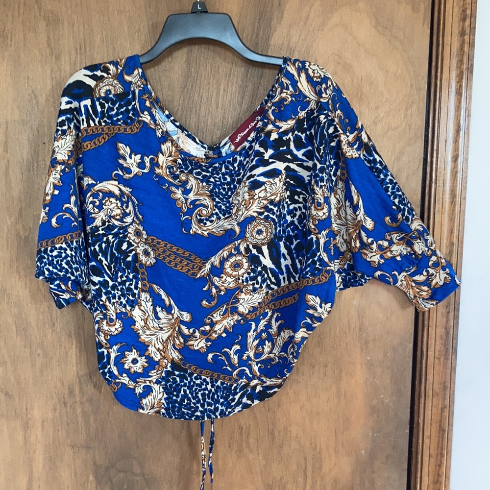 Floral print top boho w stretch adjustable length w/ cinch casual M jrs - Picture 5 of 17